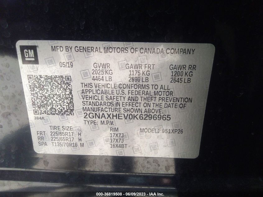 2019 CHEVROLET EQUINOX LS - 2GNAXHEV0K6296965