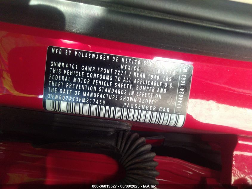 2015 VOLKSWAGEN BEETLE CONVERTIBLE 1.8T W/TECH 3VW507AT3FM817456