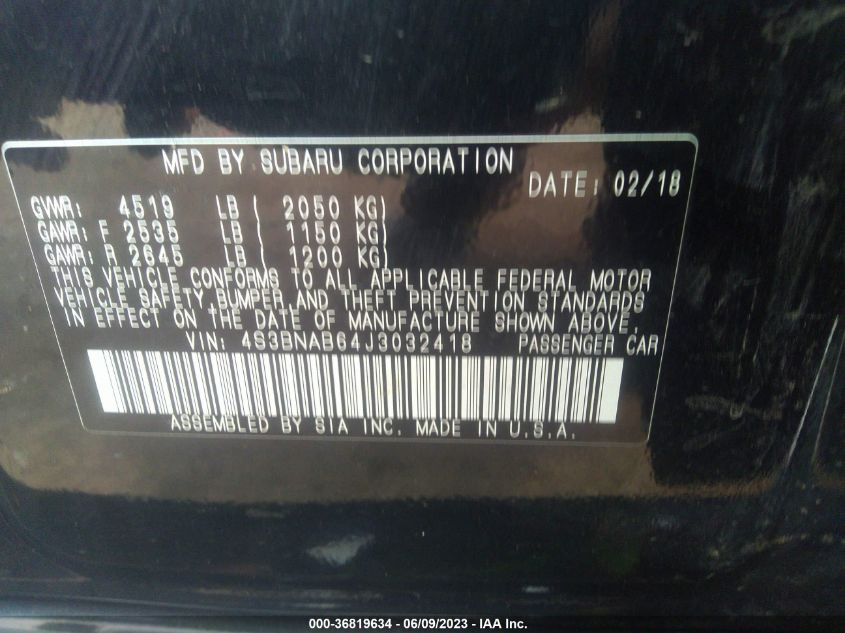 2018 SUBARU LEGACY - 4S3BNAB64J3032418