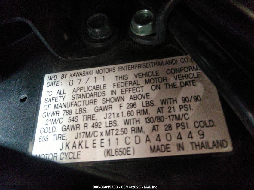 2012 KAWASAKI KL650 E - JKAKLEE11CDA40449