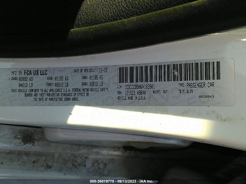 2016 CHRYSLER 200 S - 1C3CCCBB0GN162801