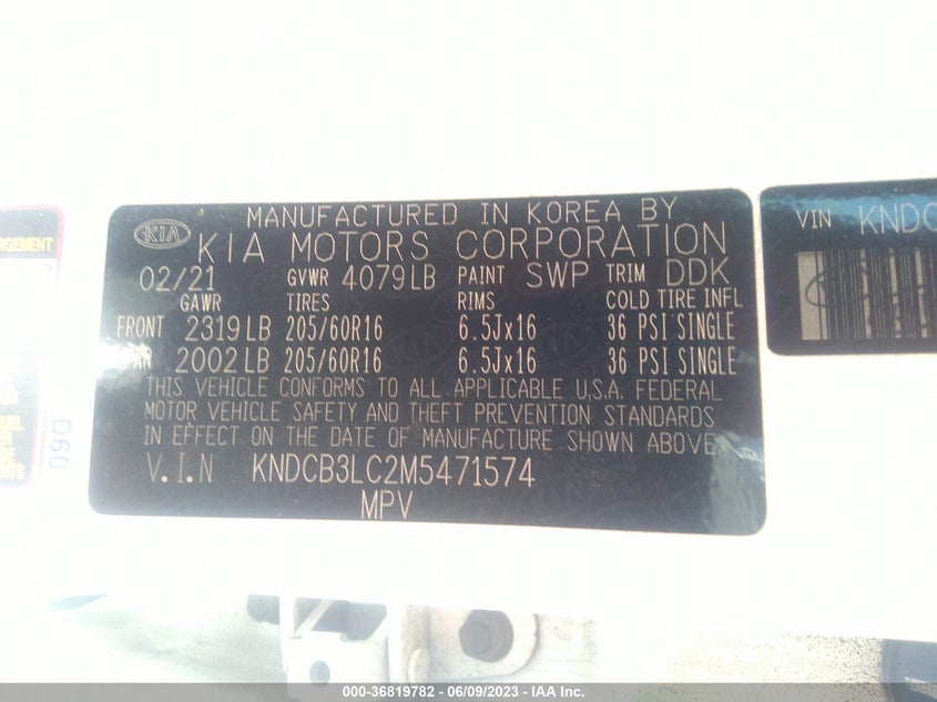 VIN KNDCB3LC2M5471574 2021 KIA NIRO LX