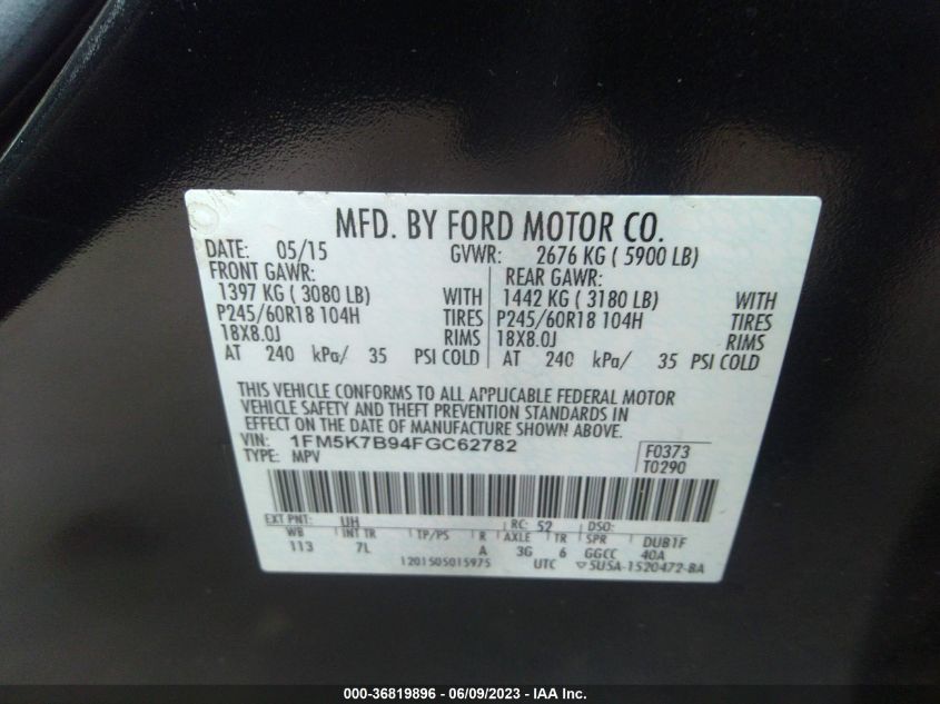 2015 FORD EXPLORER - 1FM5K7B94FGC62782