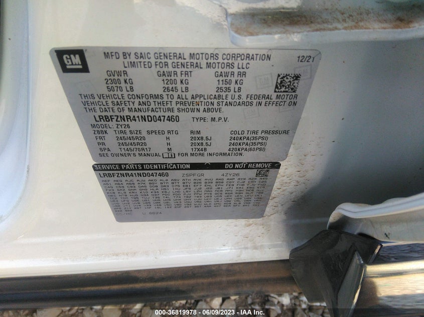 VIN LRBFZNR41ND047460 2022 BUICK ENVISION ESSENCE