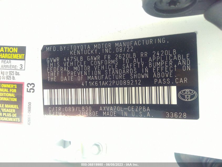2023 TOYOTA CAMRY XSE - 4T1K61AK2PU089212