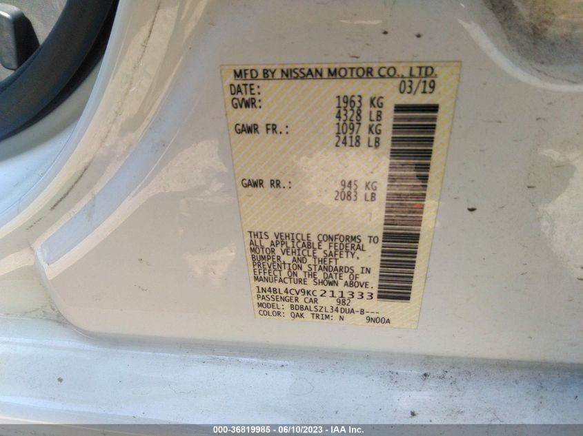 2019 NISSAN ALTIMA 2.5 SR - 1N4BL4CV9KC211333