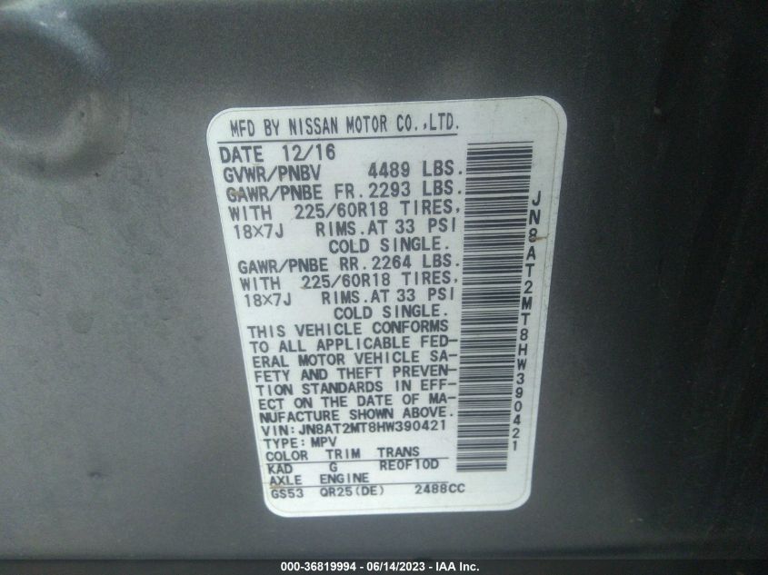 2017 NISSAN ROGUE SL - JN8AT2MT8HW390421