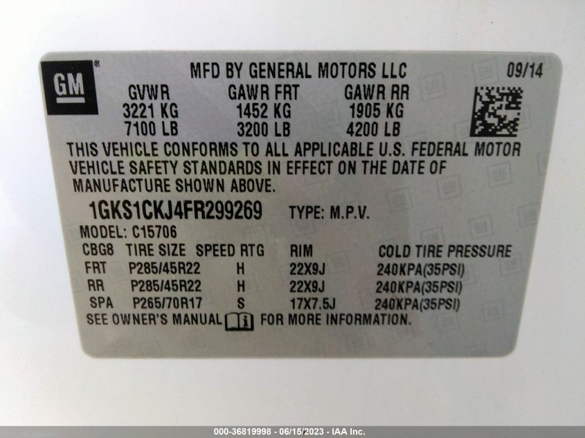 2015 GMC YUKON DENALI - 1GKS1CKJ4FR299269