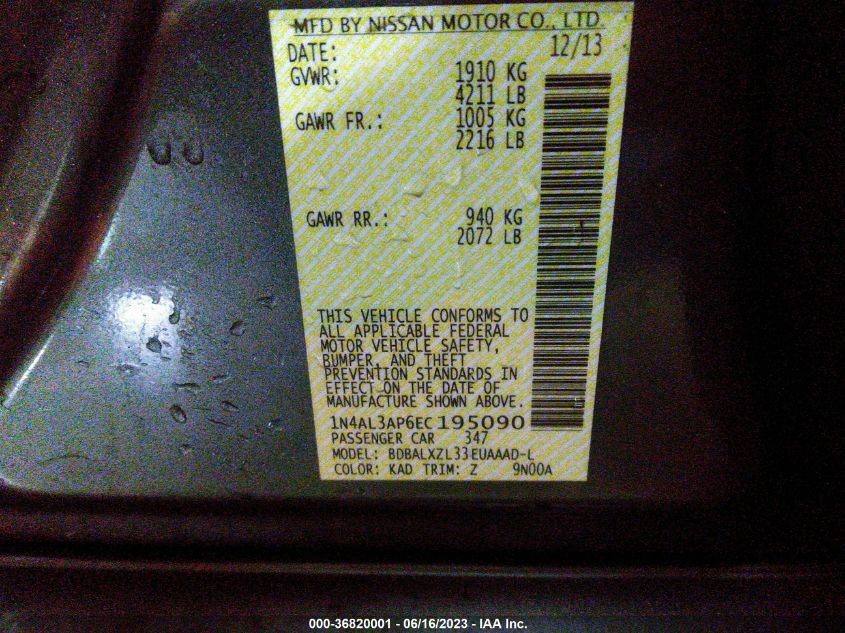 2014 NISSAN ALTIMA 2.5 SL - 1N4AL3AP6EC195090