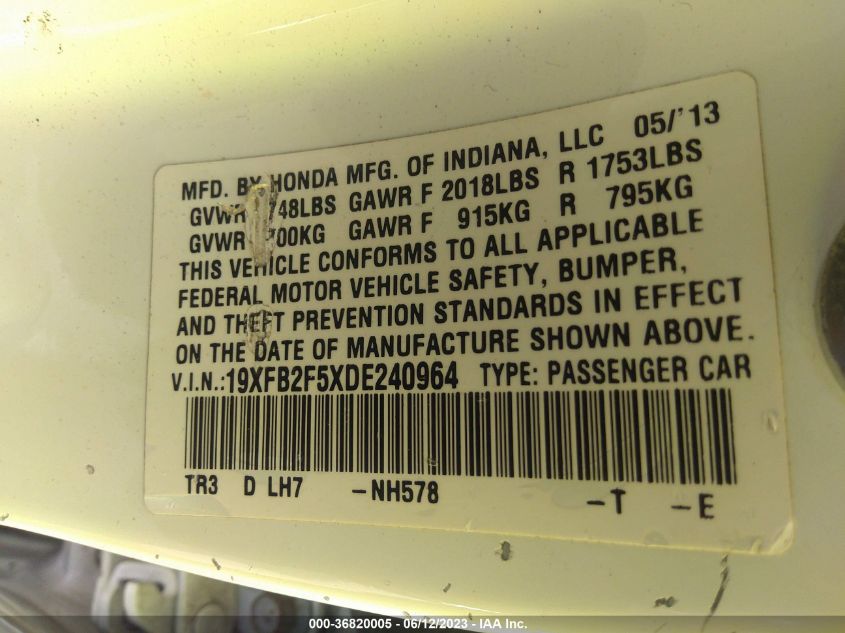 2013 HONDA CIVIC SDN LX - 19XFB2F5XDE240964