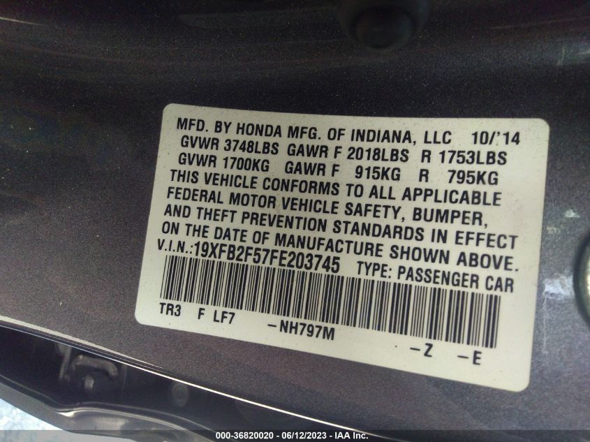 2015 HONDA CIVIC SEDAN LX - 19XFB2F57FE203745