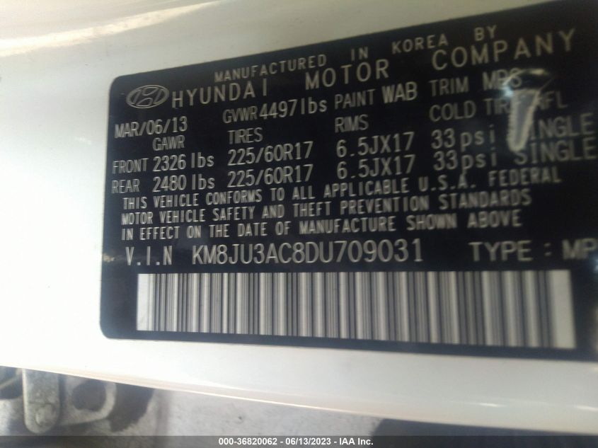2013 HYUNDAI TUCSON GLS/LIMITED - KM8JU3AC8DU709031