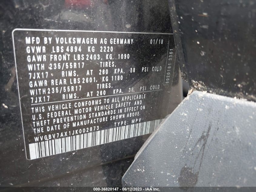 2018 VOLKSWAGEN TIGUAN LIMITED - WVGBV7AX1JK002873