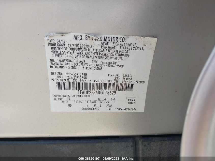 2013 FORD TAURUS SEL - 1FAHP2E86DG118629