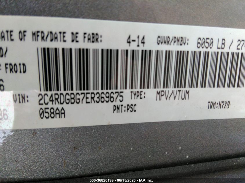 2014 DODGE GRAND CARAVAN SE - 2C4RDGBG7ER369675