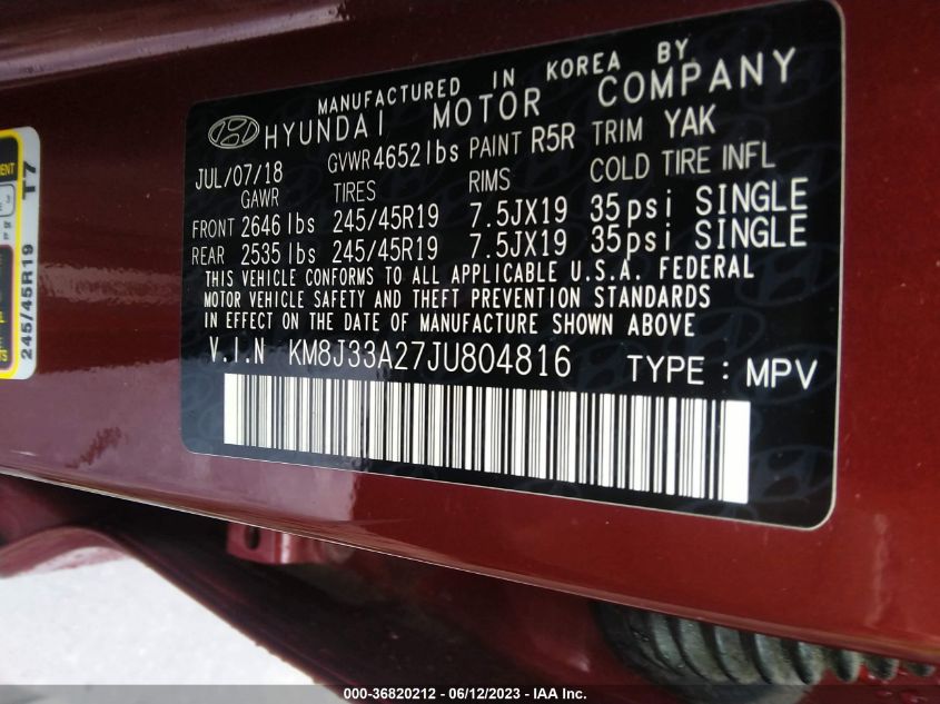 2018 HYUNDAI TUCSON LIMITED - KM8J33A27JU804816