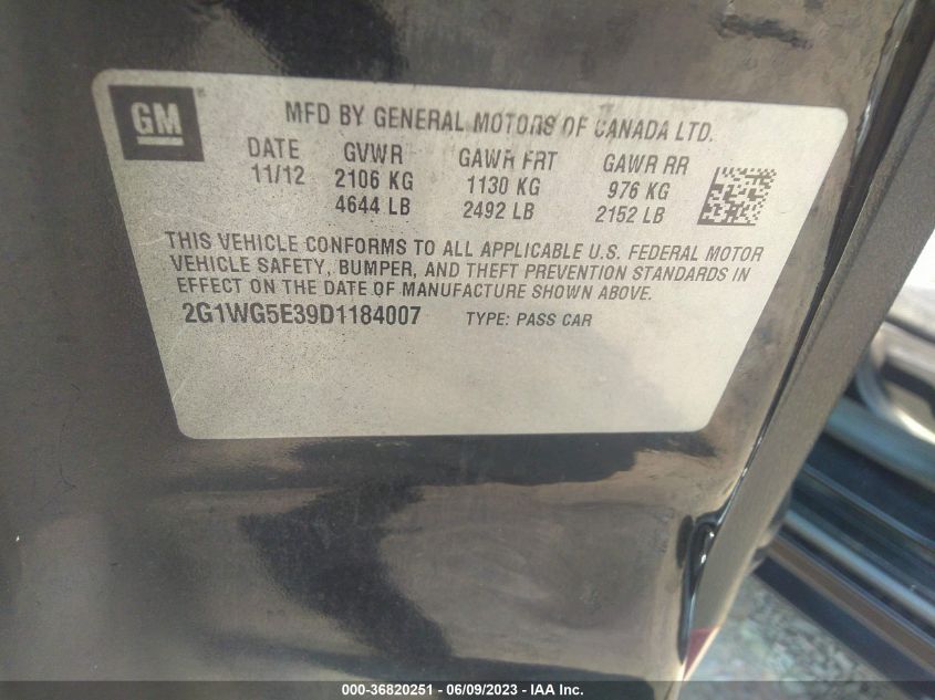 2013 CHEVROLET IMPALA LT - 2G1WG5E39D1184007