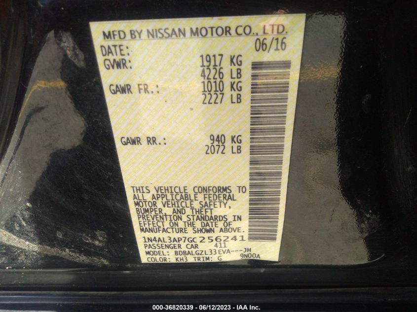 2016 NISSAN ALTIMA 2.5 S - 1N4AL3AP7GC256241