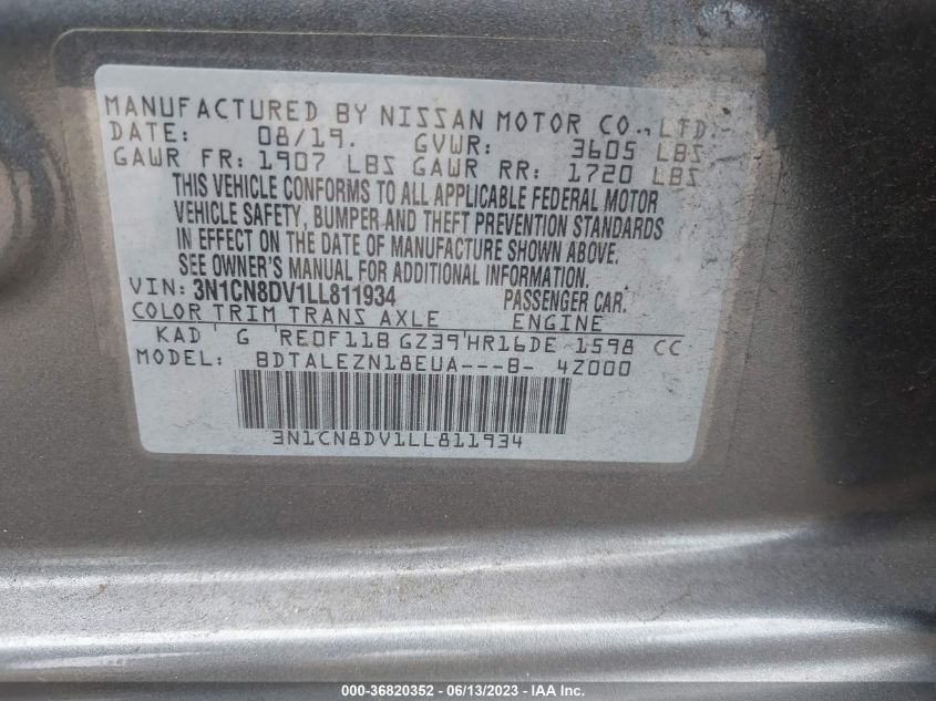 2020 NISSAN VERSA S - 3N1CN8DV1LL811934