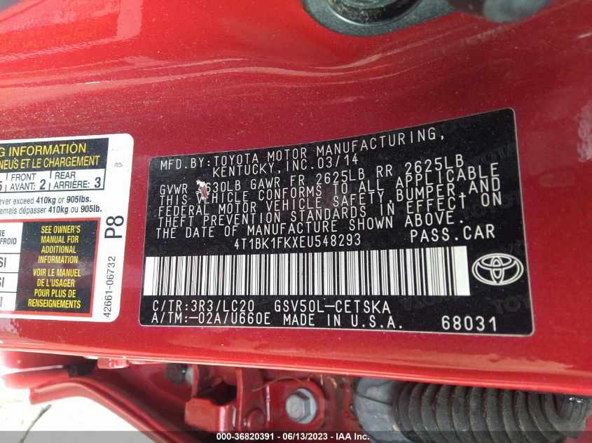 2014 TOYOTA CAMRY SE/XLE - 4T1BK1FKXEU548293