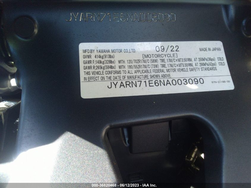 2022 YAMAHA MT09 JYARN71E6NA003090