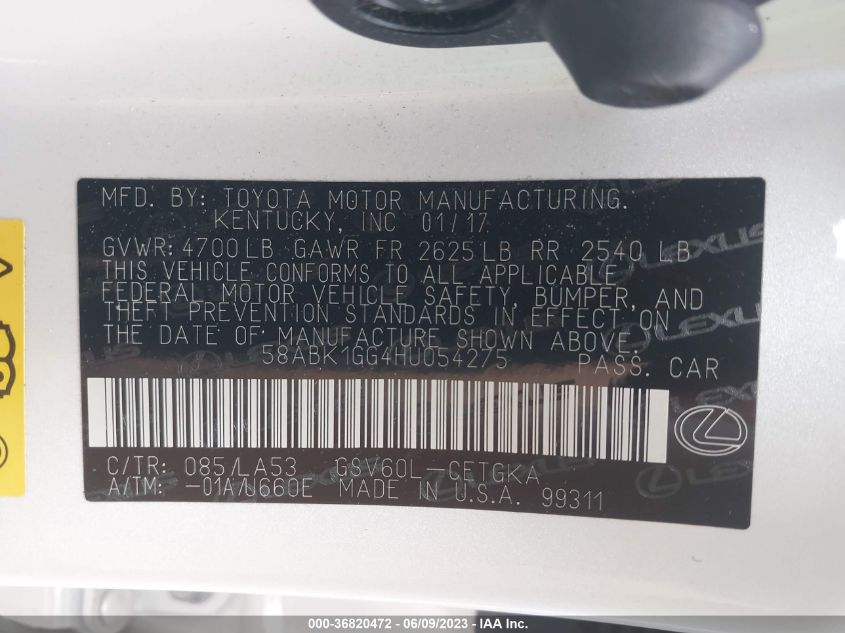 2017 LEXUS ES ES 350 - 58ABK1GG4HU054275