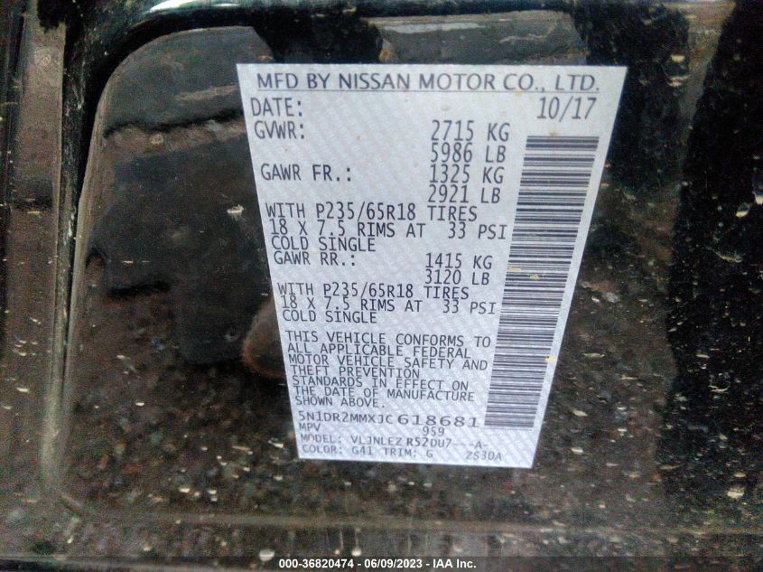 2018 NISSAN PATHFINDER SV - 5N1DR2MMXJC618681