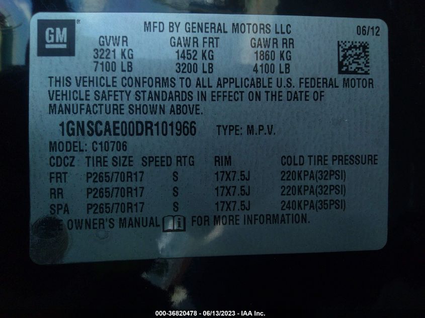 2013 CHEVROLET TAHOE C1500  LS - 1GNSCAE00DR101966