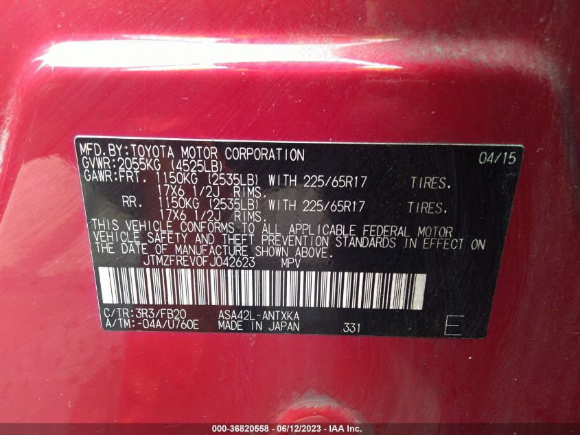 2015 TOYOTA RAV4 LE - JTMZFREV0FJ042623