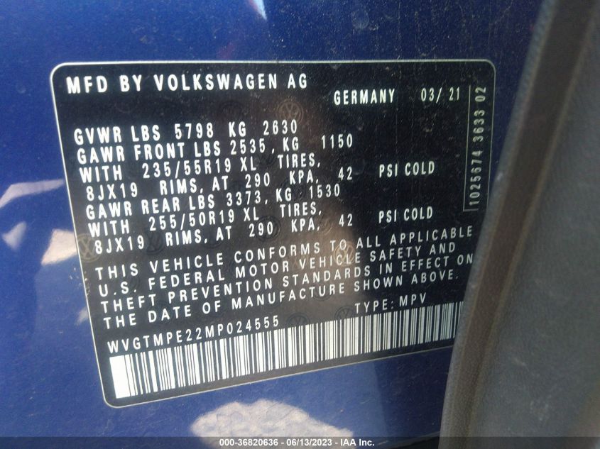 2021 VOLKSWAGEN ID.4 PRO S WVGTMPE22MP024555