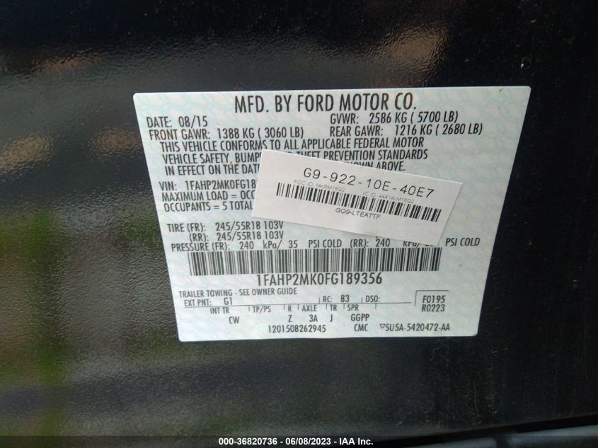 2015 FORD SEDAN POLICE INTERCEPTOR 1FAHP2MK0FG189356