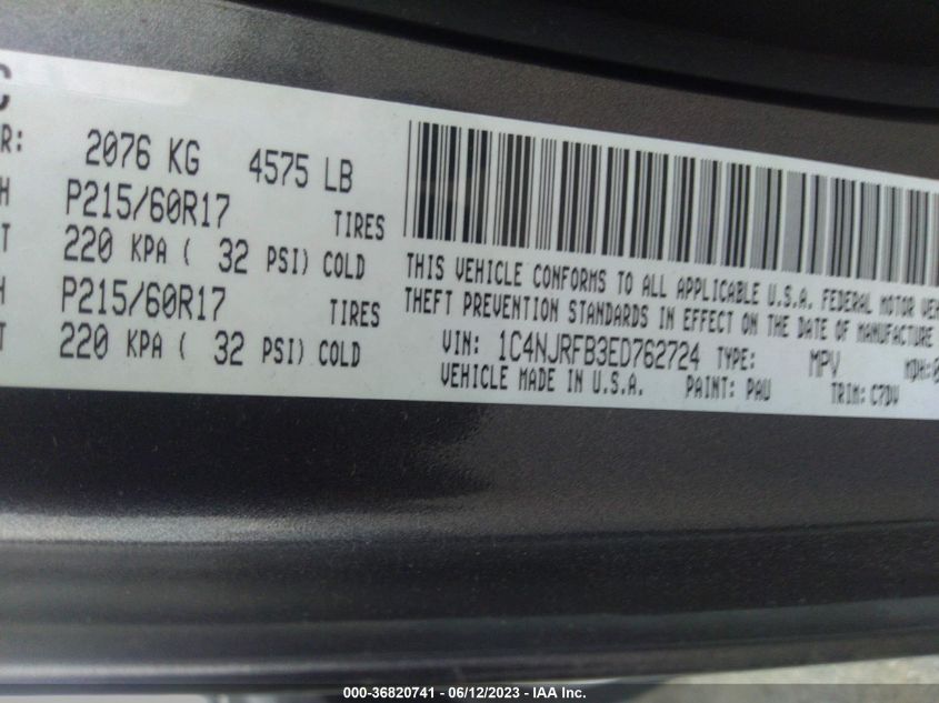 VIN 1C4NJRFB3ED762724 2014 JEEP PATRIOT no.9