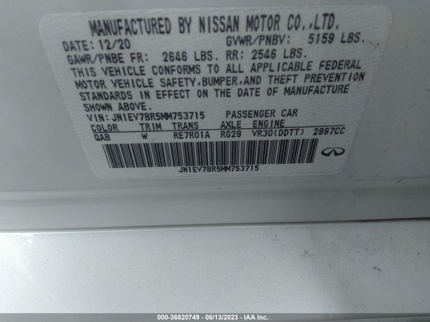 2021 INFINITI Q50 3.0T LUXE - JN1EV7BR5MM753715