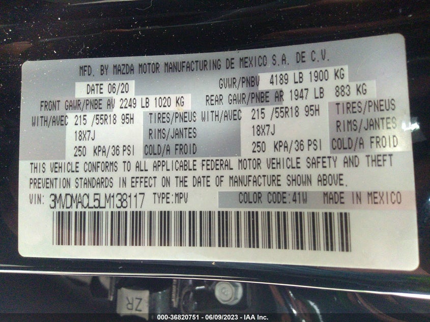 VIN 3MVDMACL5LM138117 2020 MAZDA CX-30 SELECT