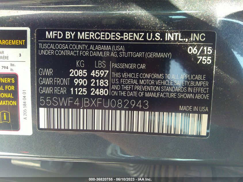 2015 MERCEDES-BENZ C-CLASS C 300 - 55SWF4JBXFU082943
