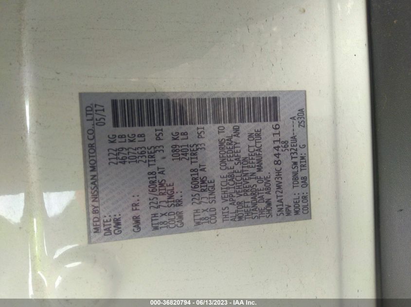 2017 NISSAN ROGUE SL - 5N1AT2MV3HC844116