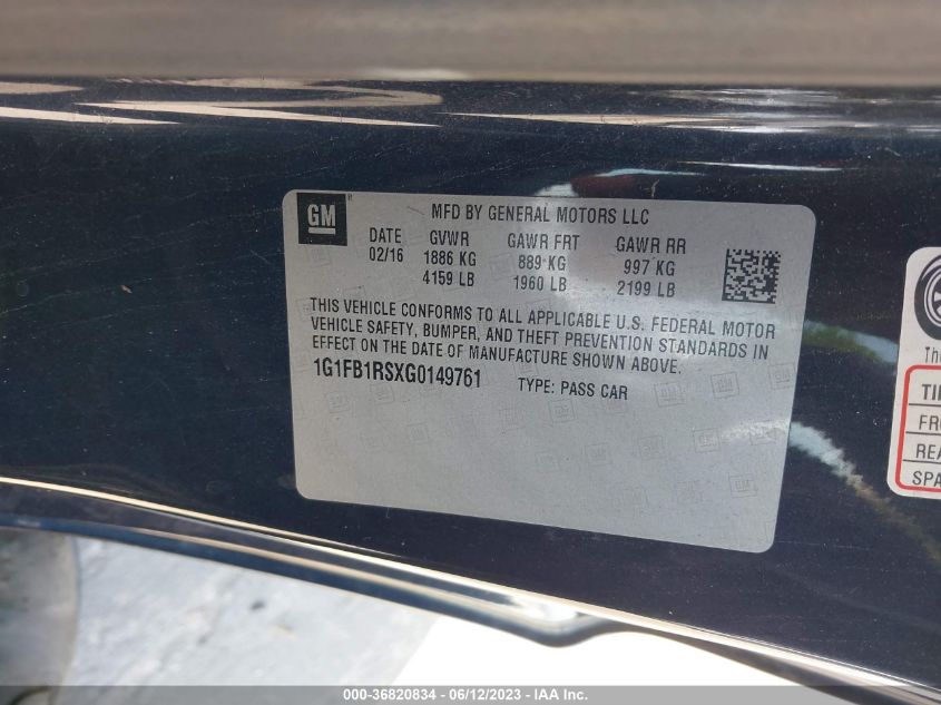 2016 CHEVROLET CAMARO 1LT - 1G1FB1RSXG0149761
