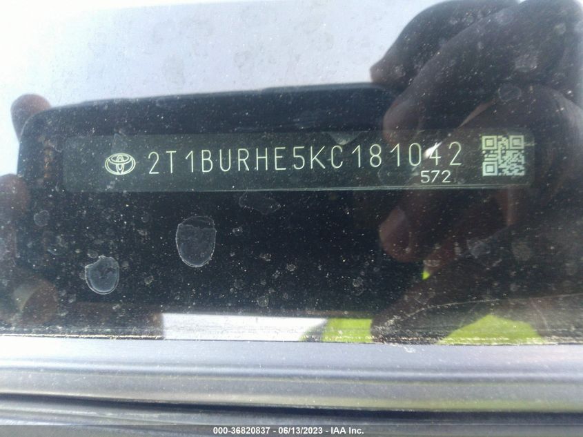 2019 TOYOTA COROLLA L/LE/SE/XLE/XSE - 2T1BURHE5KC181042