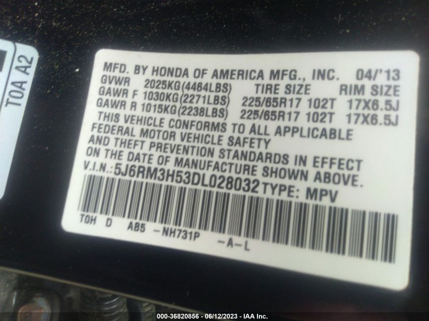 2013 HONDA CR-V EX - 5J6RM3H53DL028032