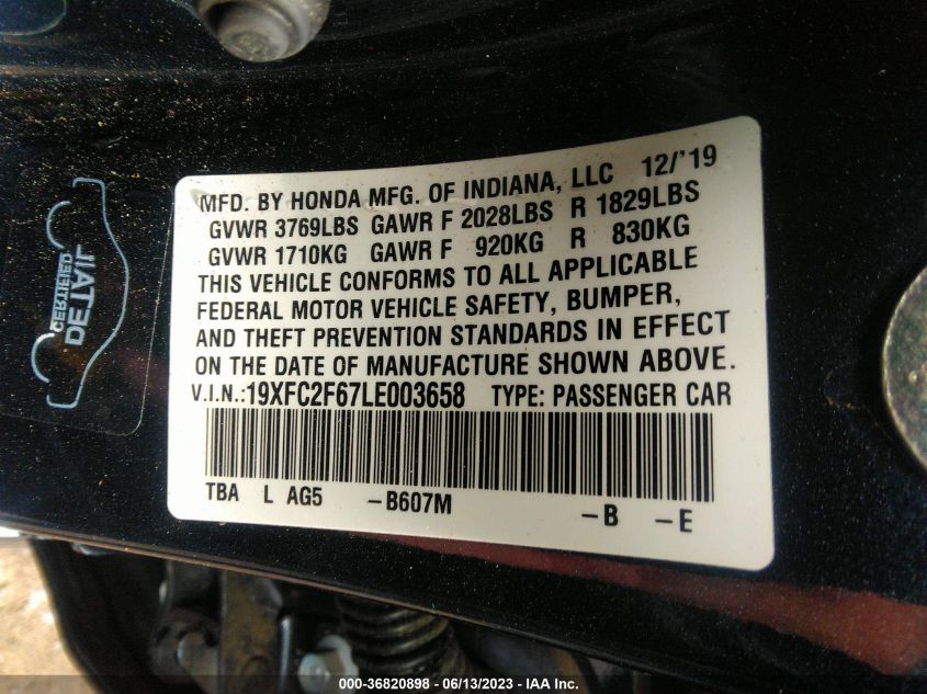 2020 HONDA CIVIC SEDAN LX - 19XFC2F67LE003658