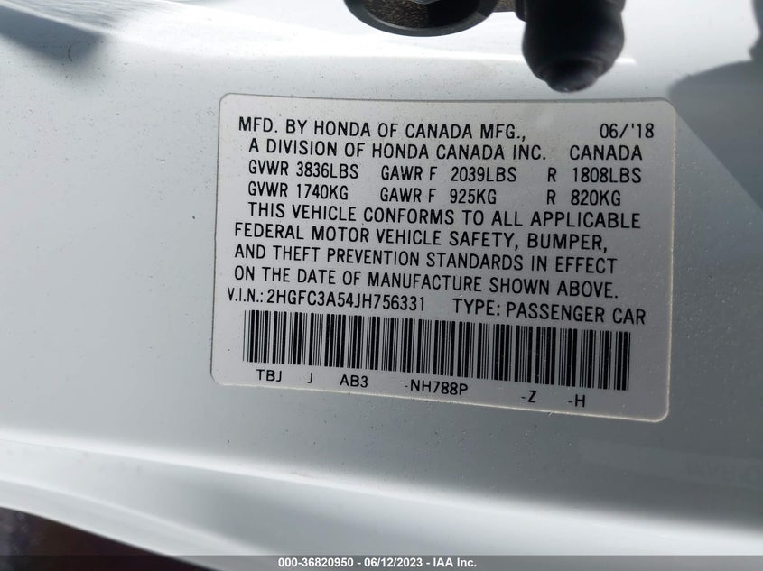 VIN 2HGFC3A54JH756331 2018 HONDA CIVIC SI COUPE