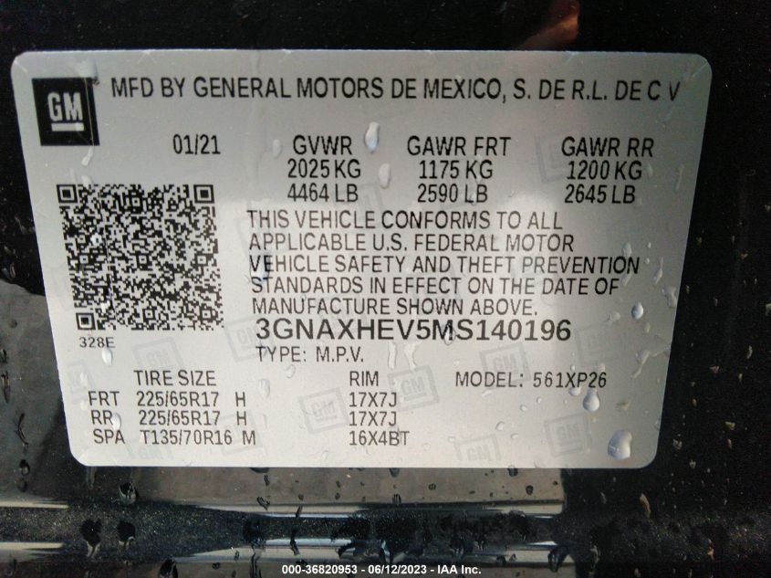 2021 CHEVROLET EQUINOX LS - 3GNAXHEV5MS140196