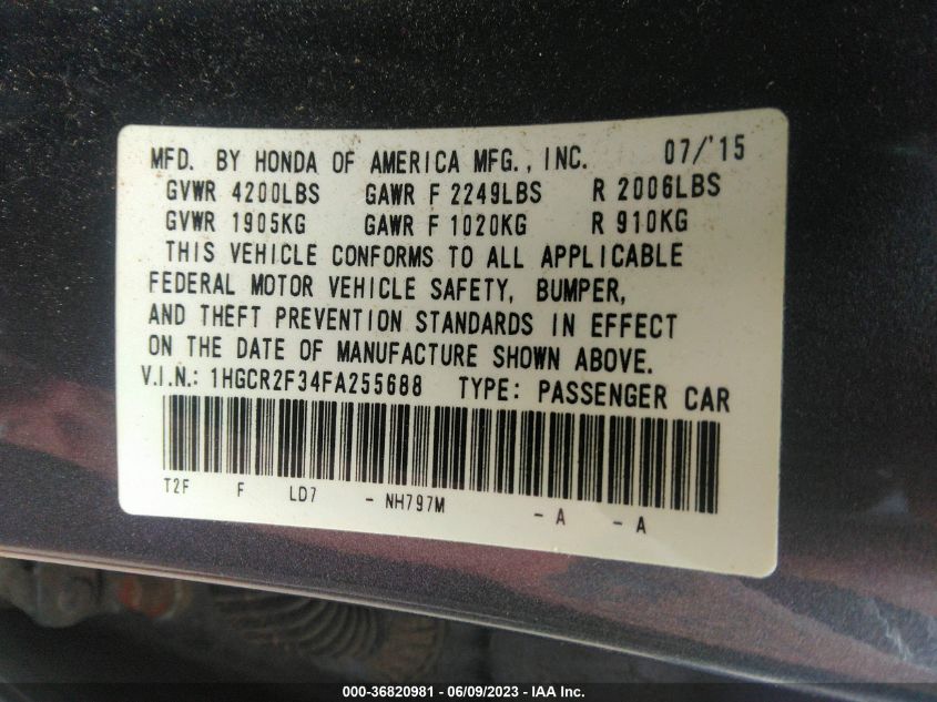 2015 HONDA ACCORD SEDAN LX - 1HGCR2F34FA255688