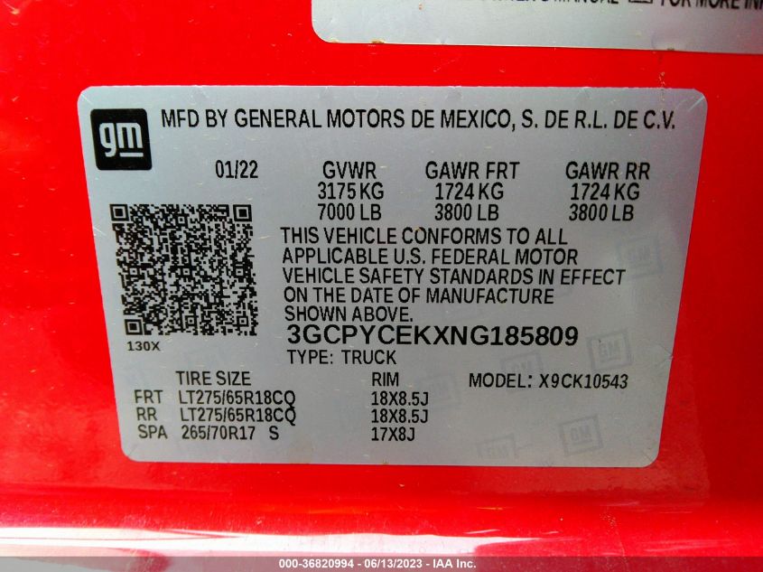 2022 CHEVROLET SILVERADO 1500 LTD CUSTOM TRAIL BOSS - 3GCPYCEKXNG185809