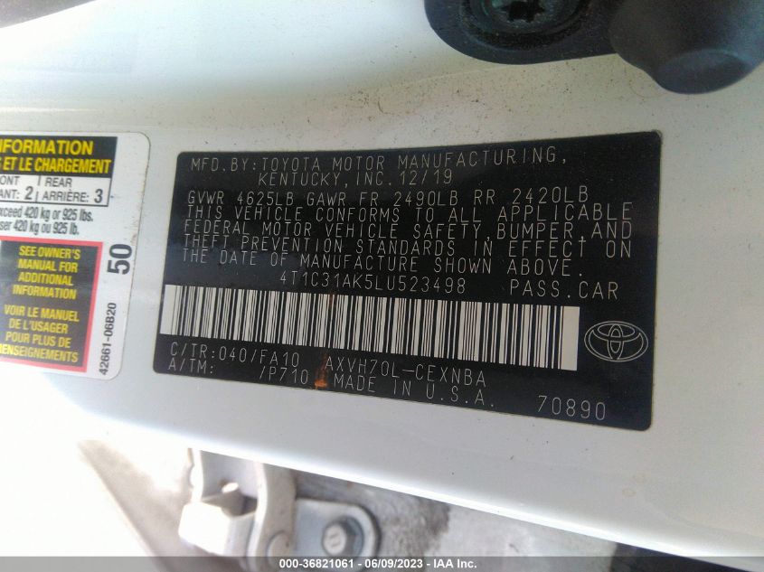 2020 TOYOTA CAMRY HYBRID LE - 4T1C31AK5LU523498