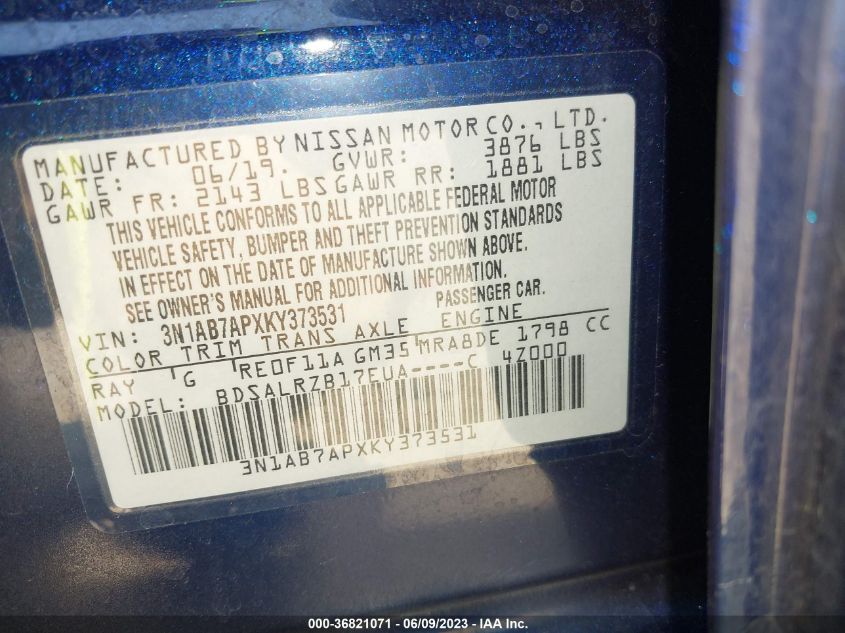 2019 NISSAN SENTRA SR - 3N1AB7APXKY373531