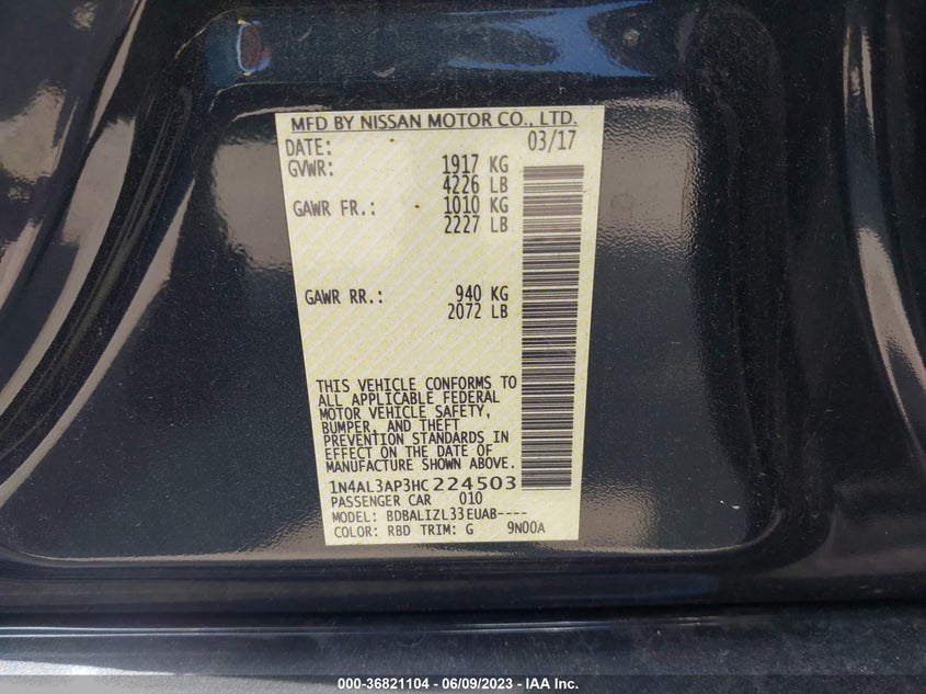 VIN 1N4AL3AP3HC224503 2017 NISSAN ALTIMA 2.5/S/SV/SL/SR
