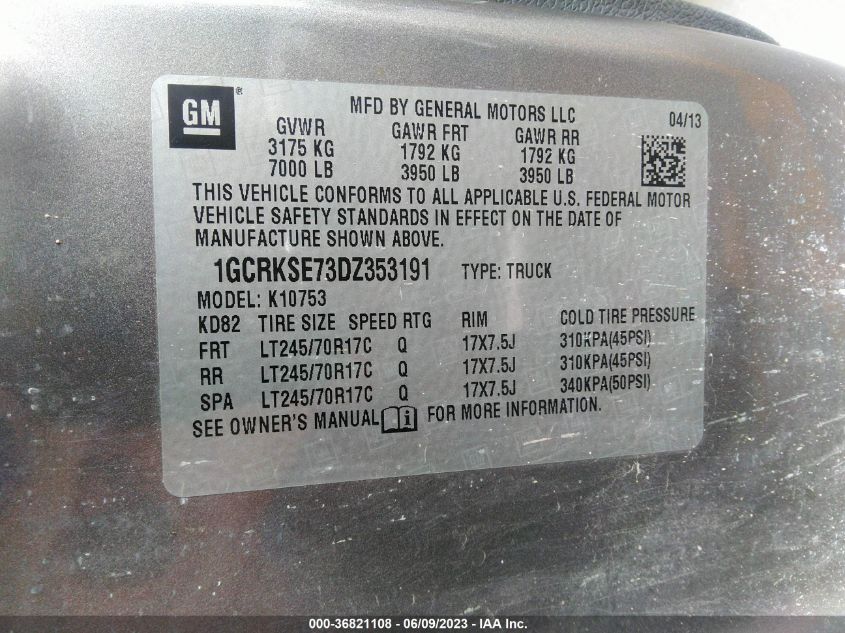 2013 CHEVROLET SILVERADO 1500 LT - 1GCRKSE73DZ353191