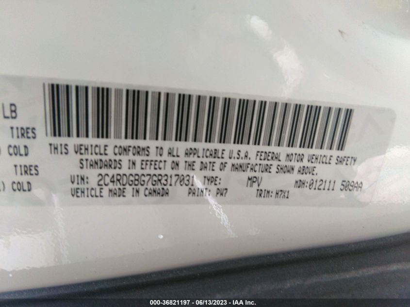 2016 DODGE GRAND CARAVAN SE - 2C4RDGBG7GR317031