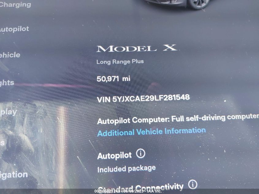 2020 TESLA MODEL X LONG RANGE PLUS - 5YJXCAE29LF281548